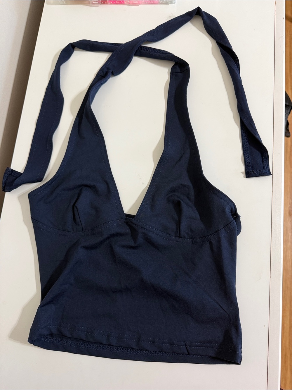 SHEIN Navy Halter Crop Cami Top